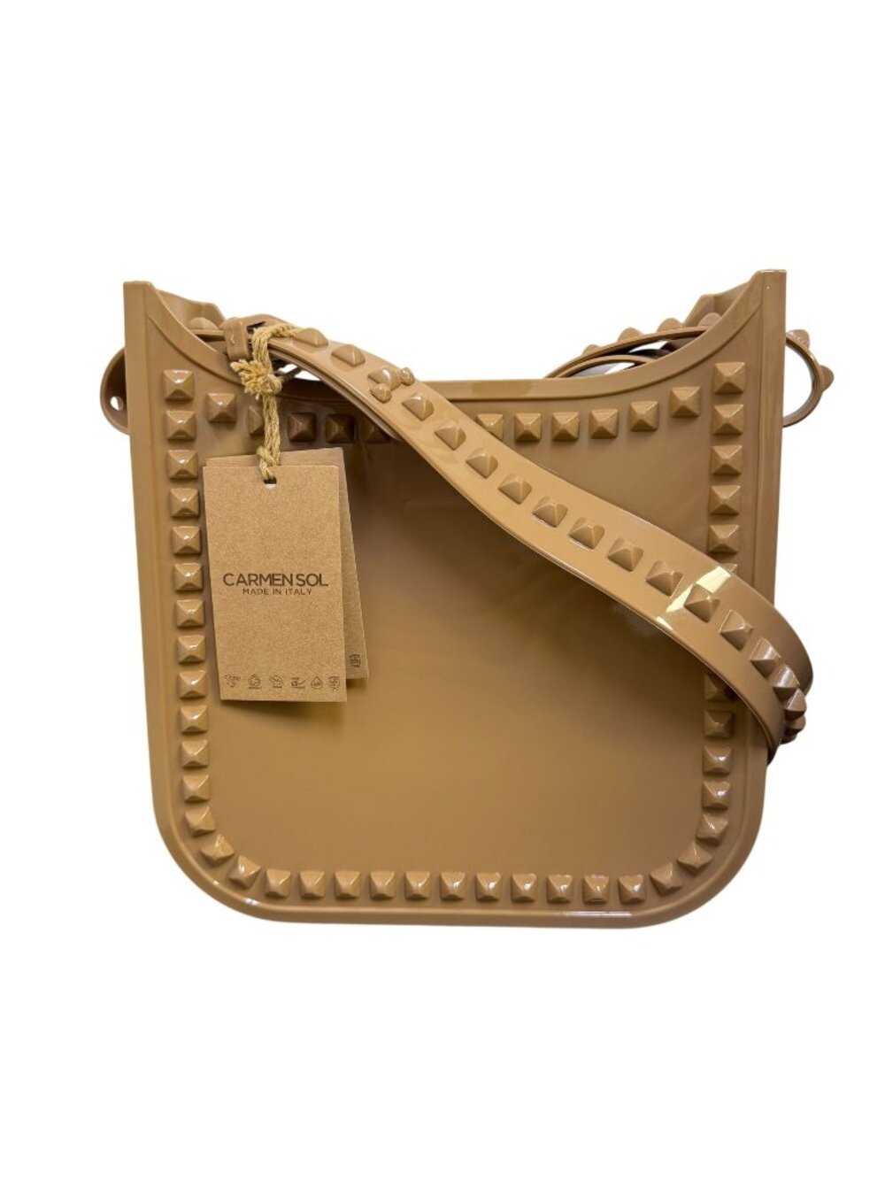 NWT Carmen Sol Nude Studded Mid Crossbody Bag Made In Italy